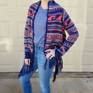 Belle Du Jour Open Front Aztec Fringe Cardigan